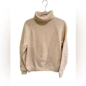 Lands' End 100% Cotton Cream Ribbed Turtleneck Sweater - Like New - Size Small